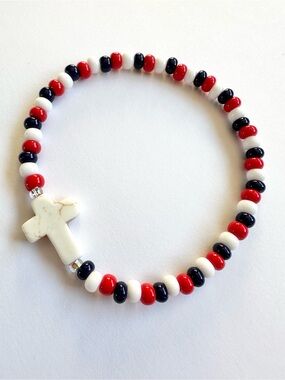 Stone Cross Patriotic Red White & Blue Bracelet